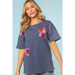 NEW HAPTICS star patchwork top in blue